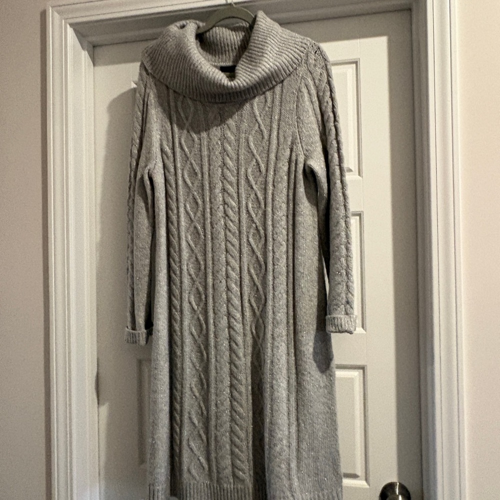 Talbots Cozy Gray Cable Knit Sweater Dress NWOT